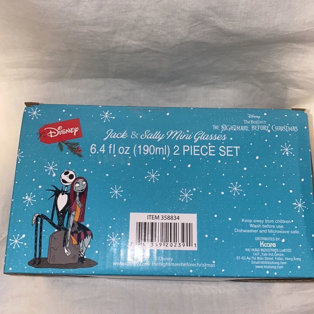 DISNEY NIGHTMARE BEFORE CHRISTMAS Jack & Sally Mini Glasses-6.4 fl oz each NEW - Picture 2 of 3